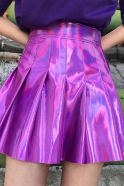 ? Purple Holographic High Waisted Skirt - Y2K Summer, 90s Fashion, Grunge, Retro, Pastel Goth