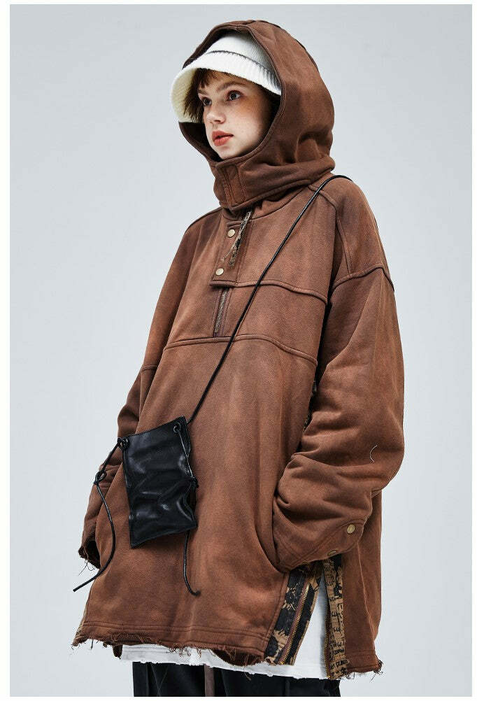 A SQUARE ROOT 'Scavenger' Half Zip Jacket - Y2K Summer, 90s Grunge, Retro, Pastel Goth Fashion