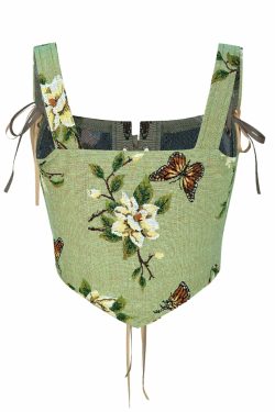Adela Butterfly Embroidered Strappy Corset Top - Y2K Summer, 90s Fashion, Grunge, Retro Style