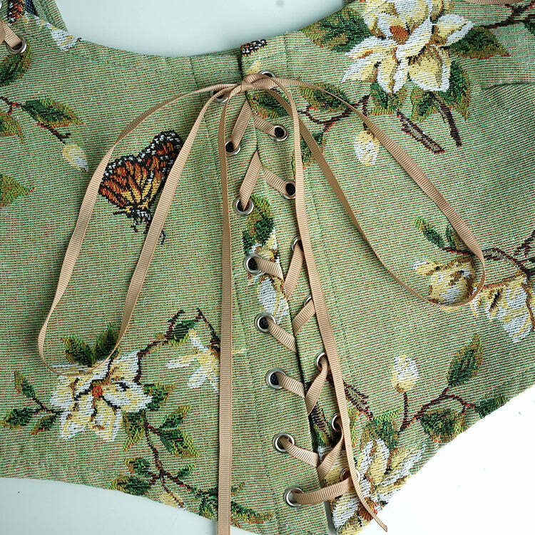 Adela Butterfly Embroidered Strappy Corset Top - Y2K Summer, 90s Fashion, Grunge, Retro Style