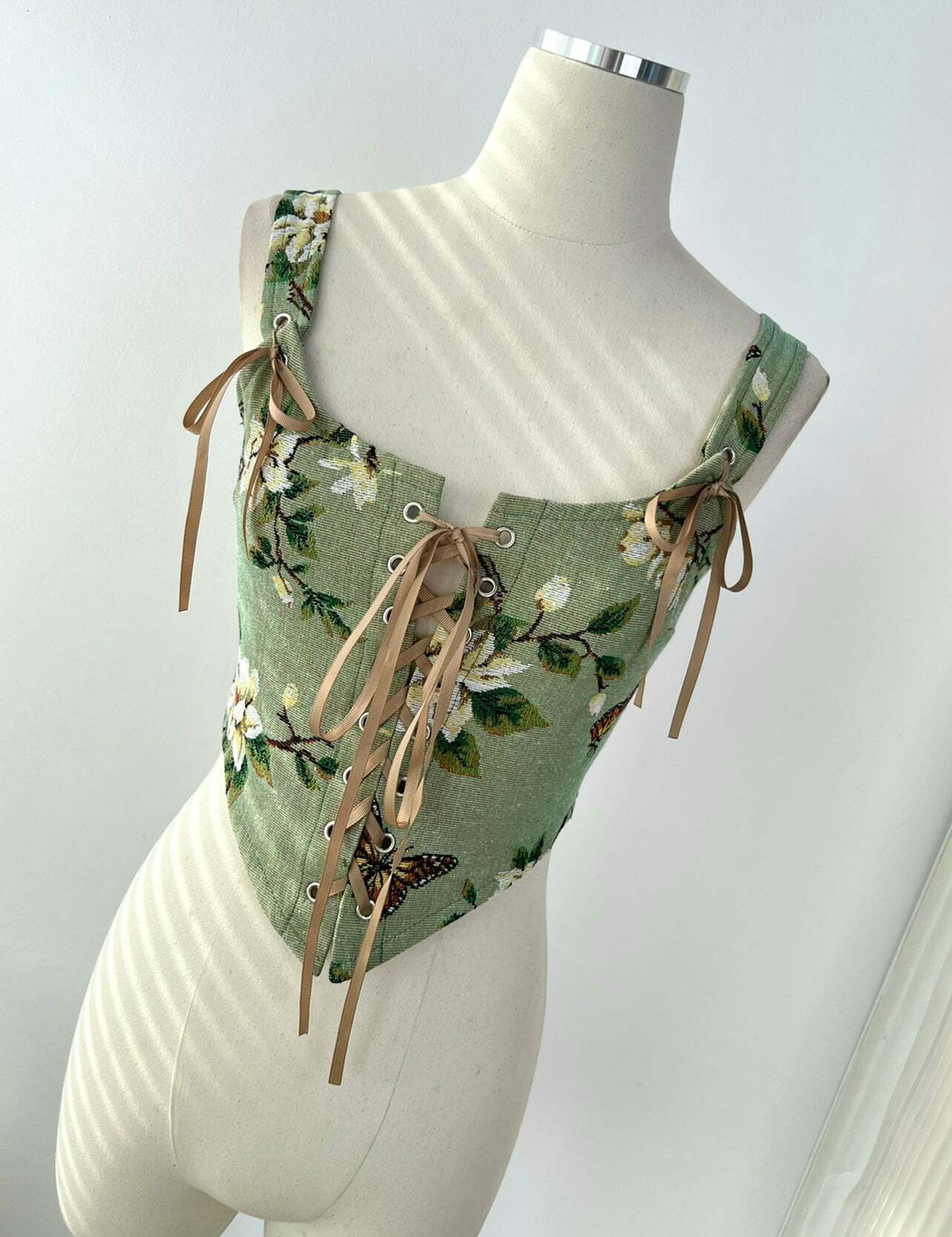 Adela Butterfly Embroidered Strappy Corset Top - Y2K Summer, 90s Fashion, Grunge, Retro Style