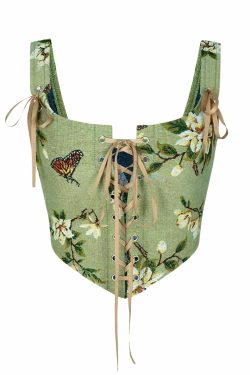 Adela Butterfly Embroidered Strappy Corset Top - Y2K Summer, 90s Fashion, Grunge, Retro Style