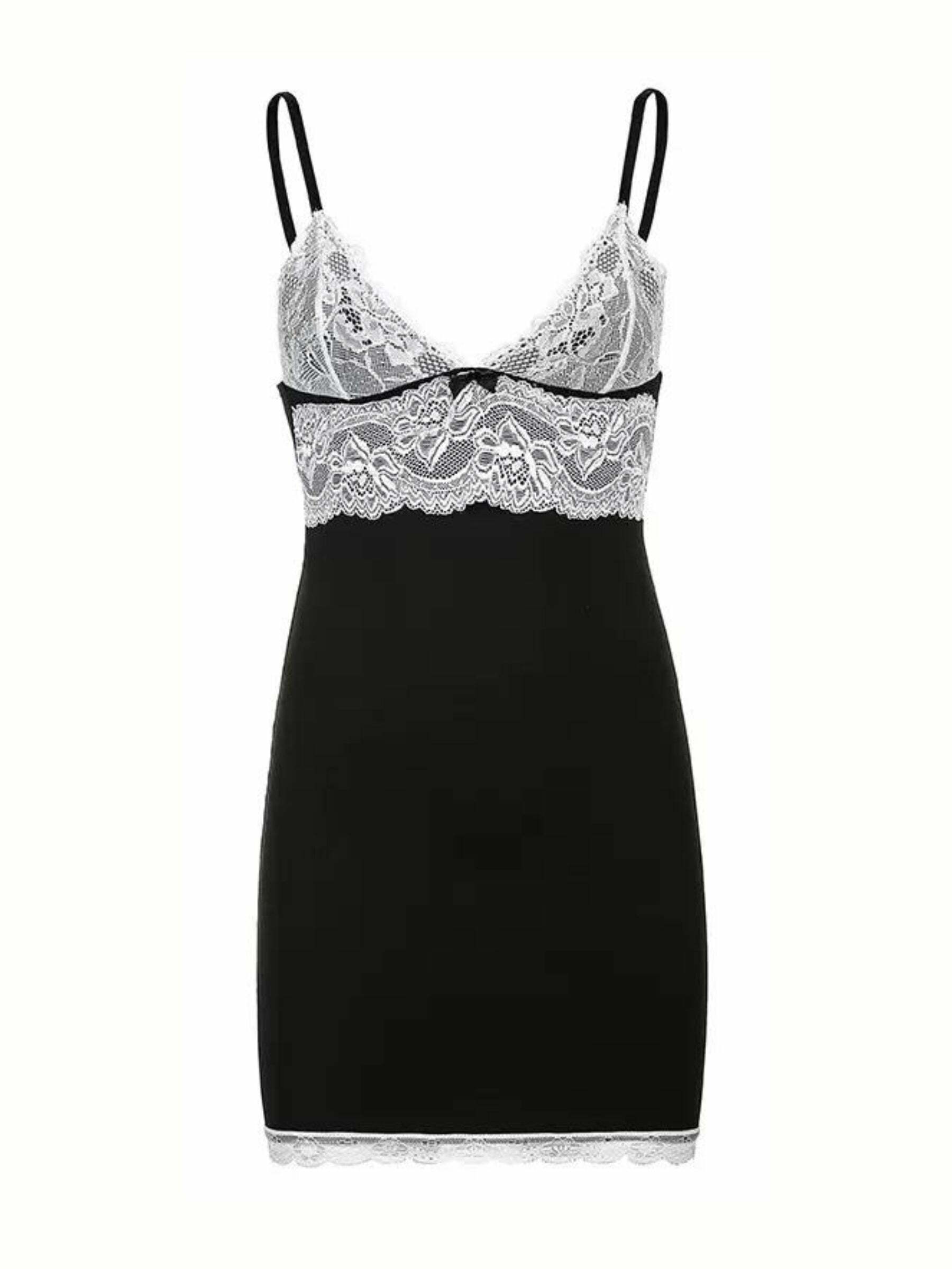 Adison Mini Dress with Lace Detail - Y2K Summer, 90s Fashion, Grunge, Retro, Pastel Goth Outfit