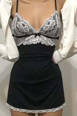 Adison Mini Dress with Lace Detail - Y2K Summer, 90s Fashion, Grunge, Retro, Pastel Goth Outfit