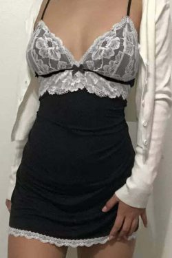 Adison Mini Dress with Lace Detail - Y2K Summer, 90s Fashion, Grunge, Retro, Pastel Goth Outfit