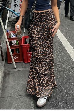 Ahria Mesh Leopard Maxi Skirt - Y2K Summer Grunge Outfit, 90s Fashion, Retro Style
