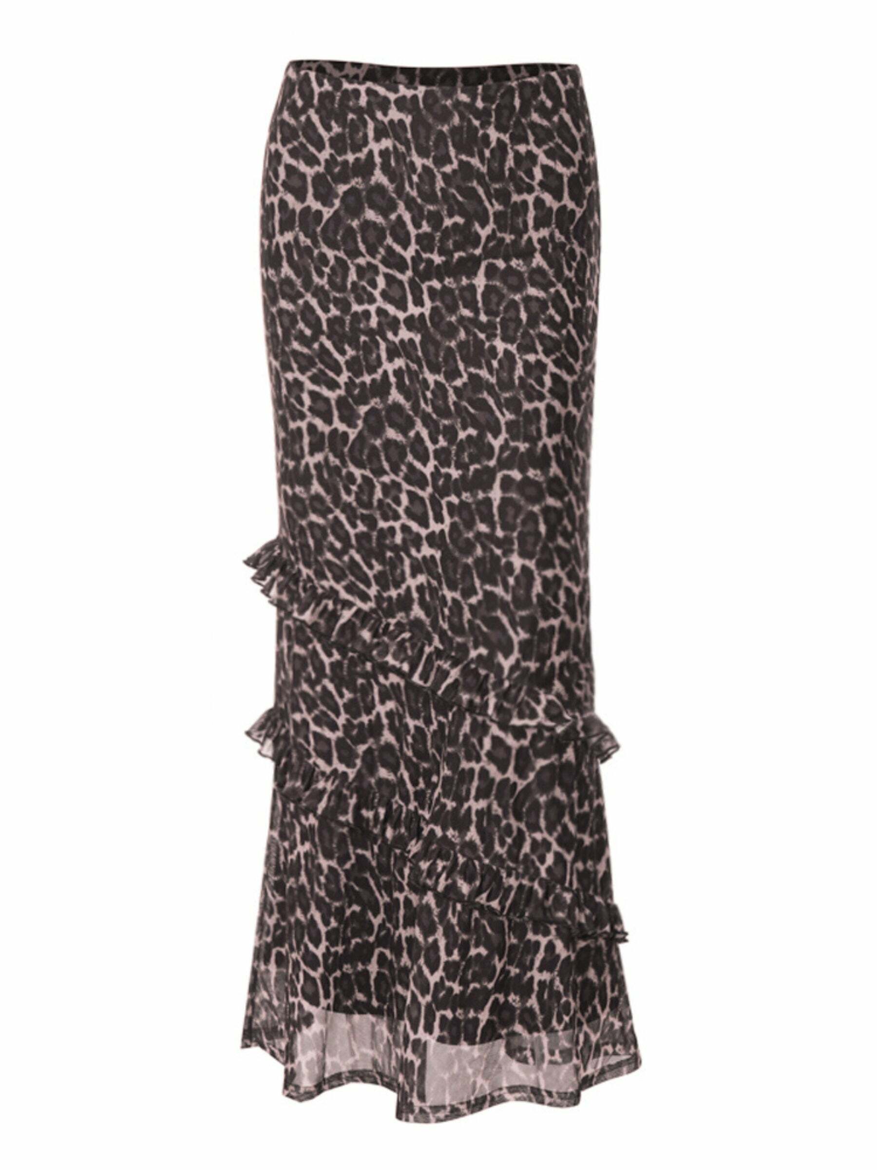 Ahria Mesh Leopard Maxi Skirt - Y2K Summer Grunge Outfit, 90s Fashion, Retro Style