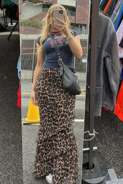 Ahria Mesh Leopard Maxi Skirt - Y2K Summer Grunge Outfit, 90s Fashion, Retro Style