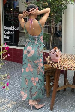 Alara Mesh Floral Maxi Dress - Y2K Summer, 90s Grunge, Retro Style, Pastel Goth, Y2K Party Outfit