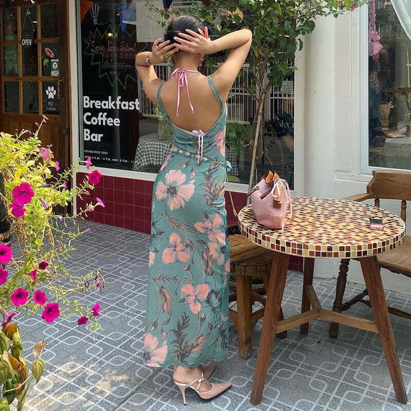 Alara Mesh Floral Maxi Dress - Y2K Summer, 90s Grunge, Retro Style, Pastel Goth, Y2K Party Outfit