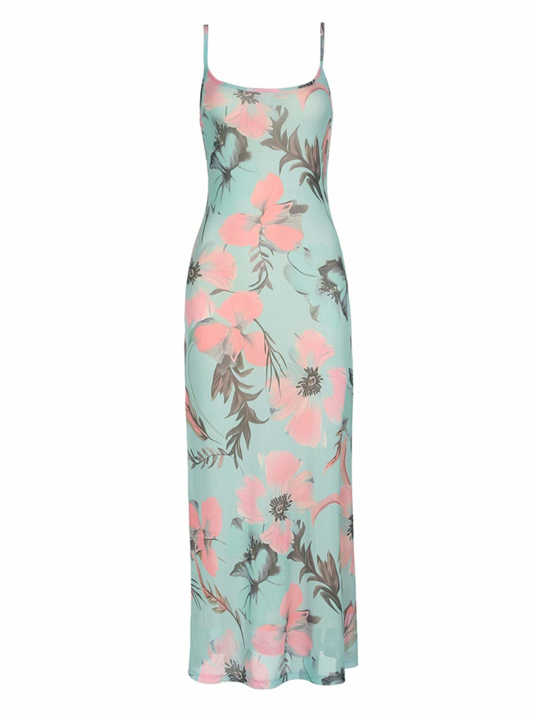 Alara Mesh Floral Maxi Dress - Y2K Summer, 90s Grunge, Retro Style, Pastel Goth, Y2K Party Outfit