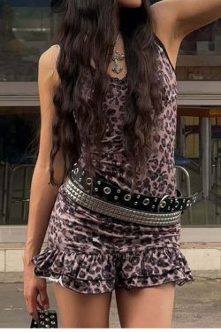 Aleen Leopard Mini Dress - Y2K Summer Grunge Outfit, 90s Fashion, Retro Style, Y2K Party Look