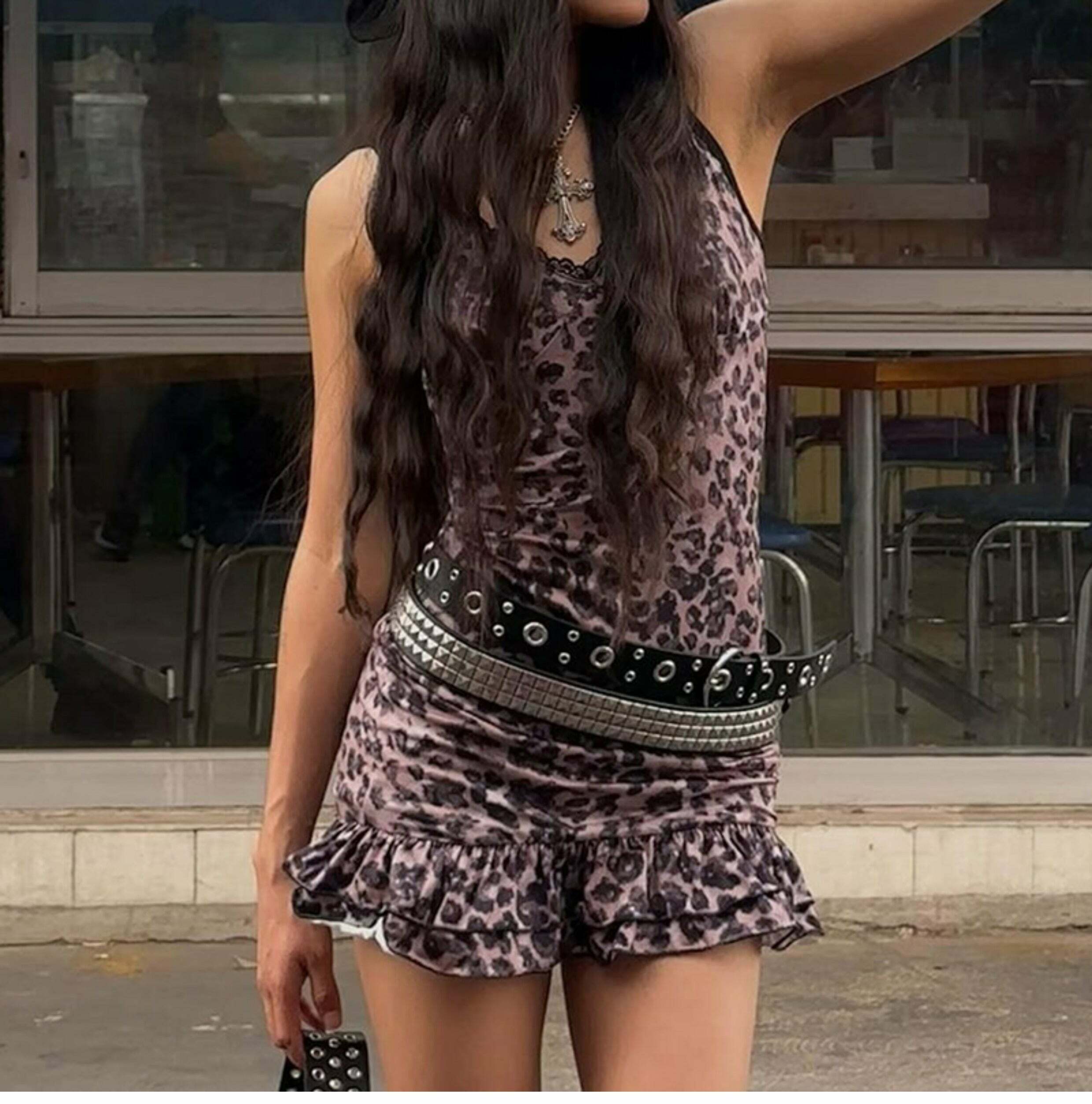 Aleen Leopard Mini Dress - Y2K Summer Grunge Outfit, 90s Fashion, Retro Style, Y2K Party Look