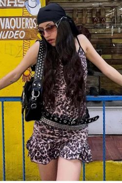 Aleen Leopard Mini Dress - Y2K Summer Grunge Outfit, 90s Fashion, Retro Style, Y2K Party Look