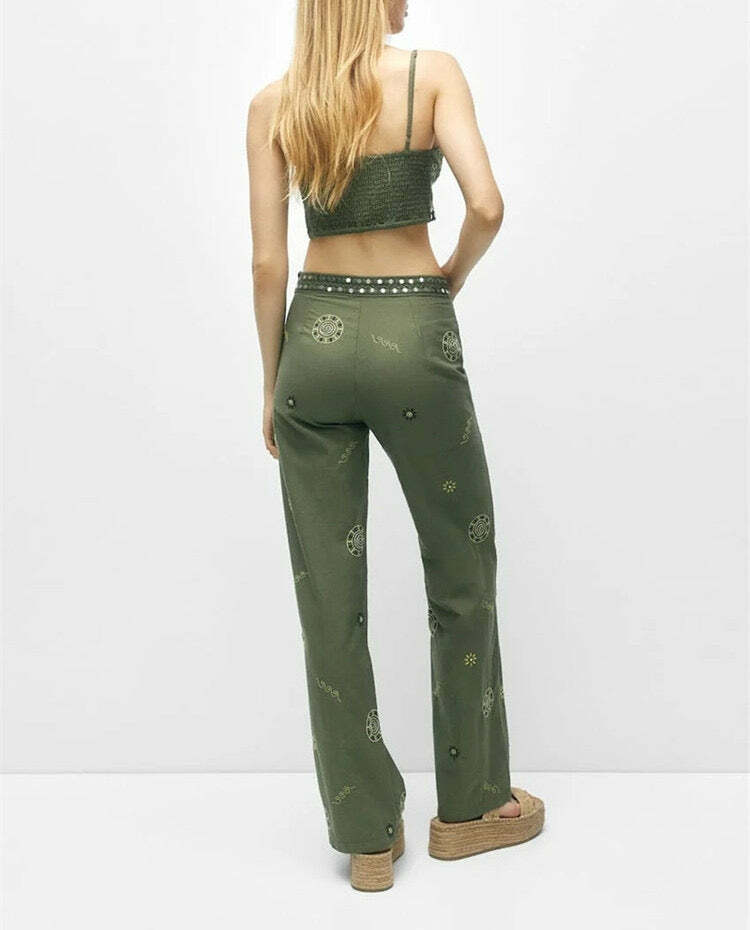 Alexys Embroidered Top & Pants Set - Y2K Summer Grunge, 90s Retro, Pastel Goth, Y2K Party