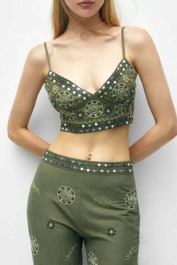 Alexys Embroidered Top & Pants Set - Y2K Summer Grunge, 90s Retro, Pastel Goth, Y2K Party
