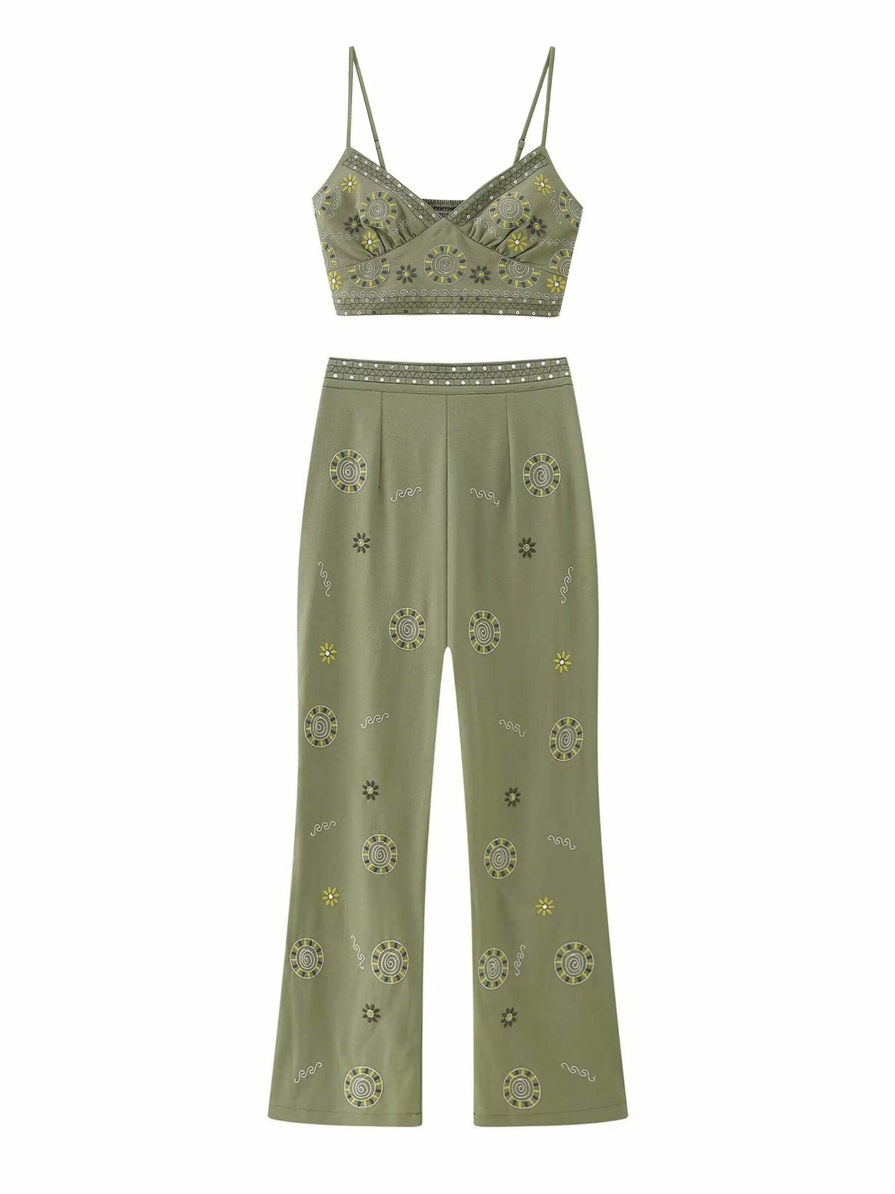 Alexys Embroidered Top & Pants Set - Y2K Summer Grunge, 90s Retro, Pastel Goth, Y2K Party