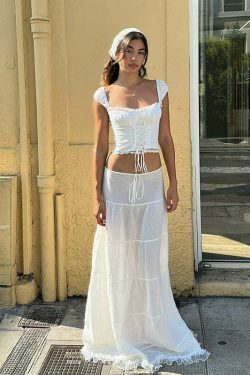 Alika French Y2K Top & Skirt Set - 90s Grunge, Retro Summer, Pastel Goth, Party Outfit