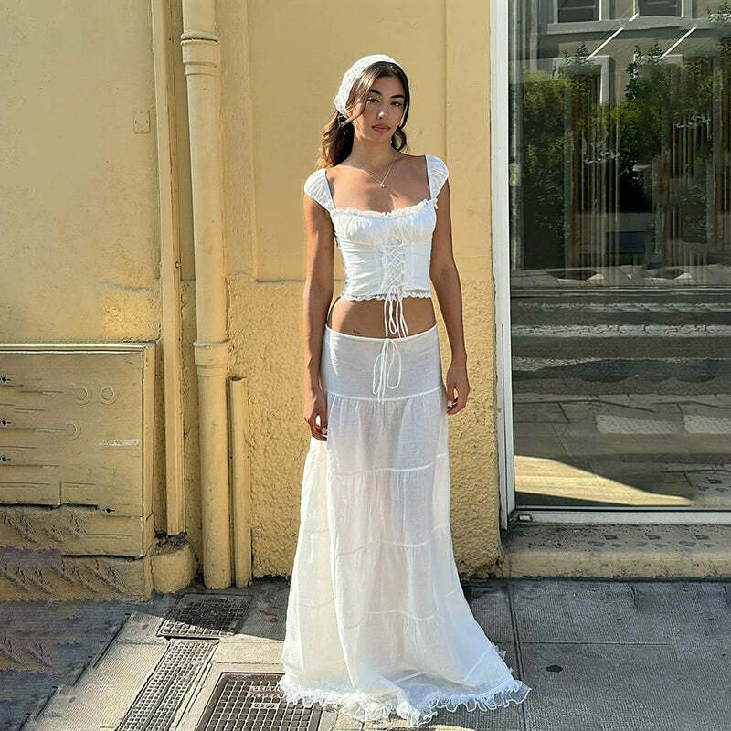 Alika French Y2K Top & Skirt Set - 90s Grunge, Retro Summer, Pastel Goth, Party Outfit