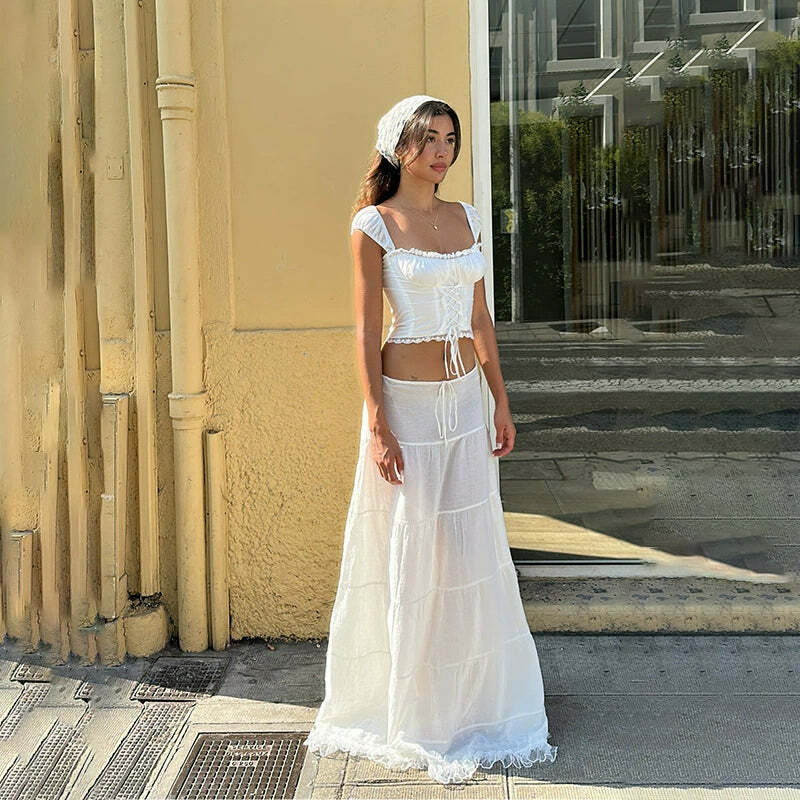 Alika French Y2K Top & Skirt Set - 90s Grunge, Retro Summer, Pastel Goth, Party Outfit