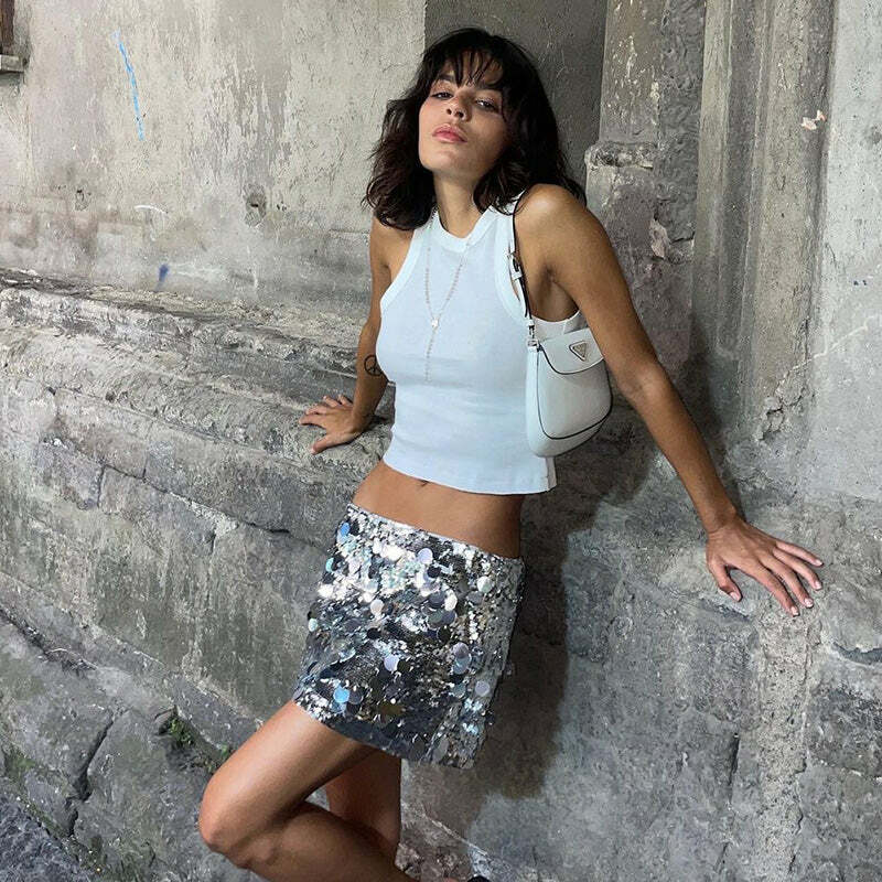 Alise Sequin Mini Skirt - Y2K Summer, 90s Grunge, Retro Party, Pastel Goth, Y2K Club