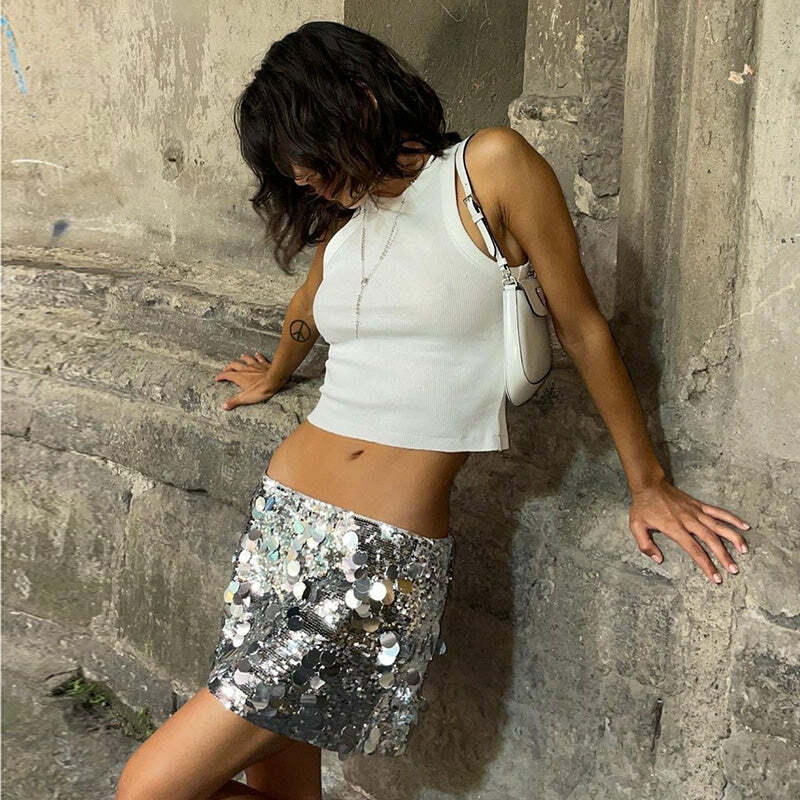 Alise Sequin Mini Skirt - Y2K Summer, 90s Grunge, Retro Party, Pastel Goth, Y2K Club