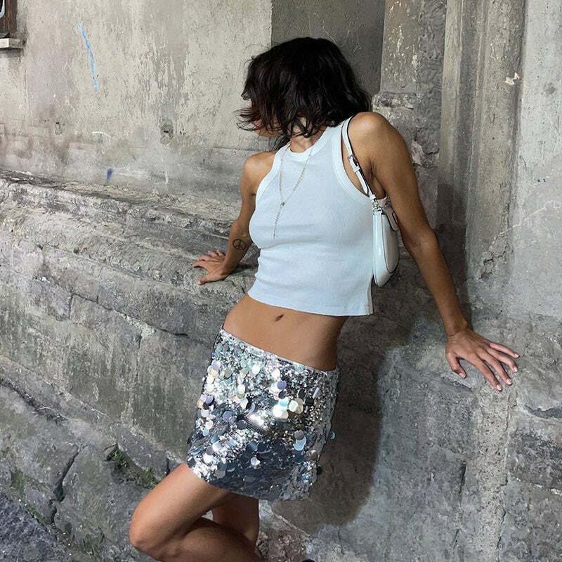 Alise Sequin Mini Skirt - Y2K Summer, 90s Grunge, Retro Party, Pastel Goth, Y2K Club
