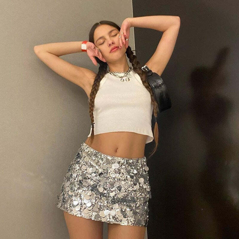Alise Sequin Mini Skirt - Y2K Summer, 90s Grunge, Retro Party, Pastel Goth, Y2K Club