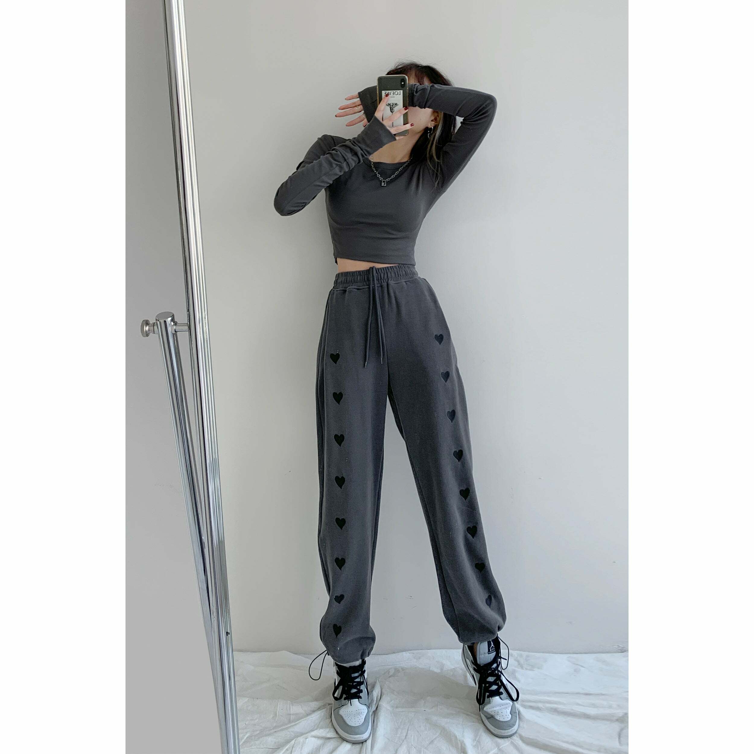 All Hearts Connected Y2K Grunge Drawstring Sweatpants - 90s Retro Summer Fashion for Women