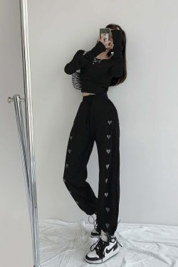 All Hearts Connected Y2K Grunge Drawstring Sweatpants - 90s Retro Summer Fashion for Women