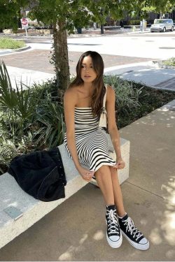 Alonni Striped Knit Dress - Y2K Summer, 90s Fashion, Grunge, Retro, Pastel Goth, Y2K Party