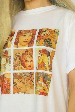 Alphonse Mucha T-Shirt - Y2K Summer, 90s Grunge, Retro Style, Pastel Goth, Y2K