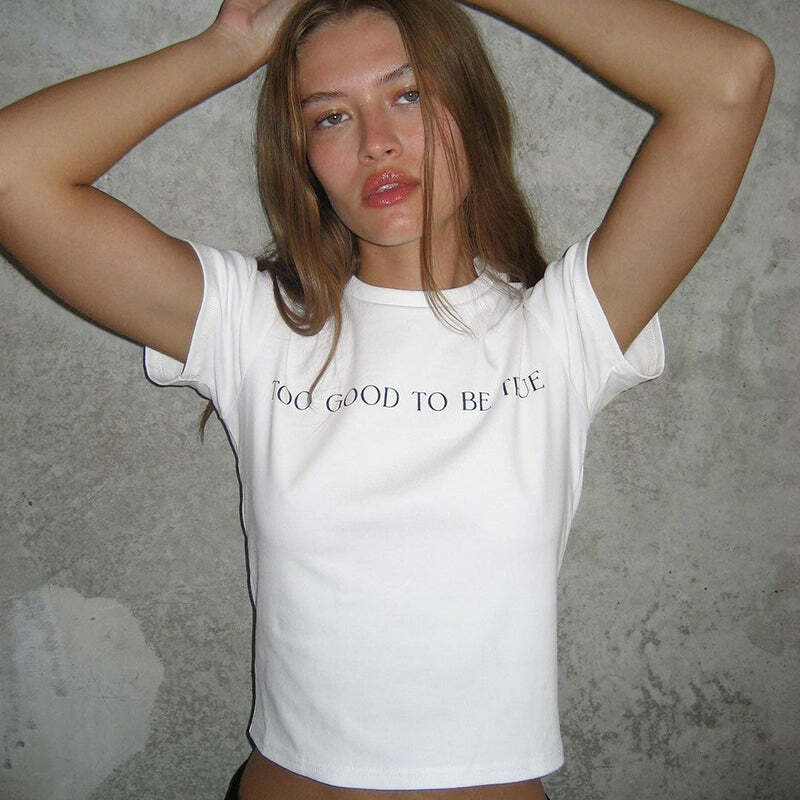 Alyna Letter Print T-Shirt - Y2K Summer Grunge, 90s Retro, Pastel Goth, Y2K Club Outfit