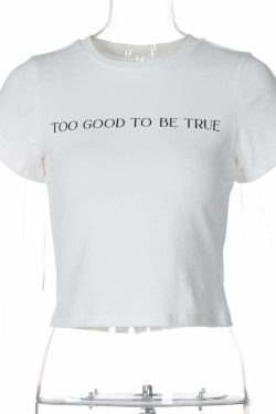 Alyna Letter Print T-Shirt - Y2K Summer Grunge, 90s Retro, Pastel Goth, Y2K Club Outfit
