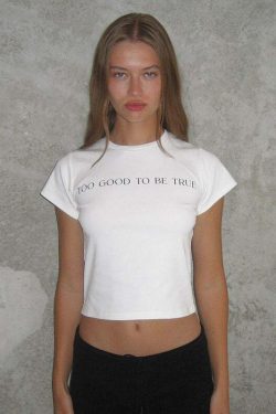 Alyna Letter Print T-Shirt - Y2K Summer Grunge, 90s Retro, Pastel Goth, Y2K Club Outfit