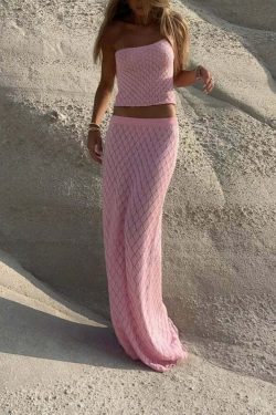 Alyviah Knitted Skirt Set - Y2K Summer Grunge Outfit, 90s Fashion, Retro Style, Pastel Goth