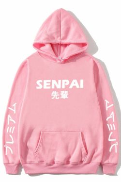 Anime Senpai Pink Hoodie - Y2K Summer, 90s Grunge, Retro Style, Pastel Goth, Y2K Popstar Outfit