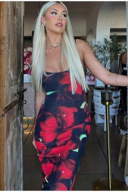 Aofie Maxi Slim Dress - Y2K Summer Grunge Outfit, 90s Retro Style, Pastel Goth Fashion