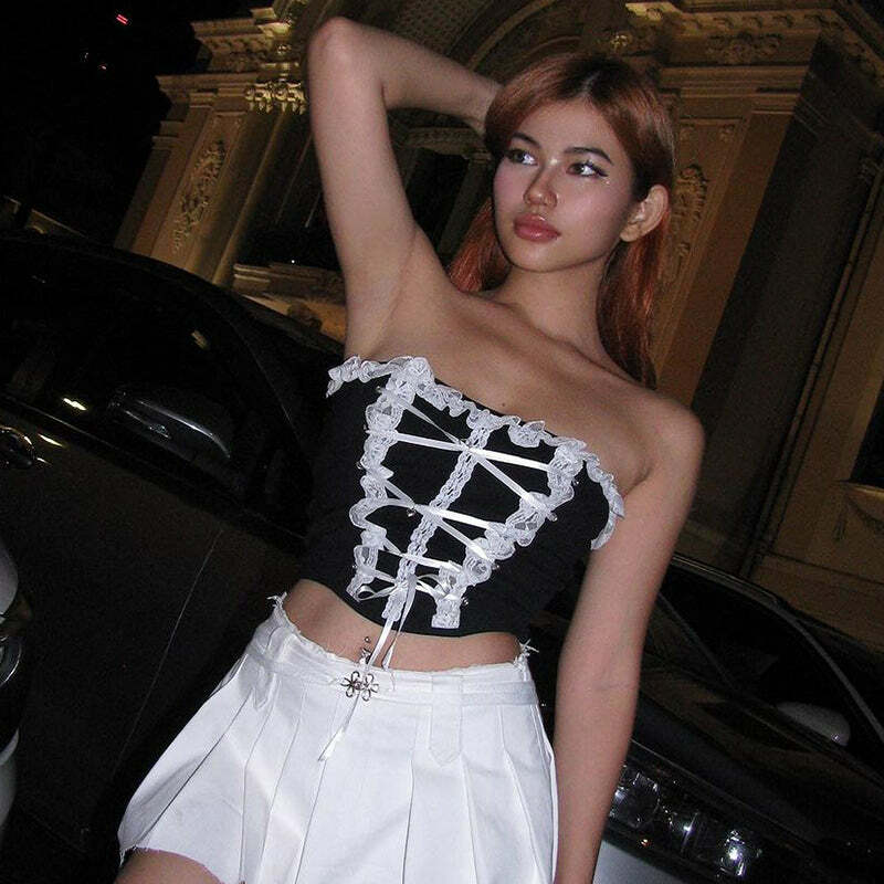 Areya Y2K Corset Crop Top - 90s Grunge, Retro Summer, Party & Club Outfits for Women