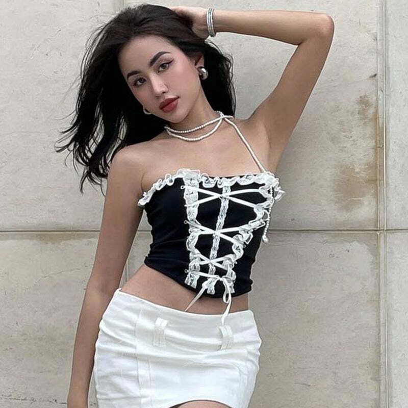 Areya Y2K Corset Crop Top - 90s Grunge, Retro Summer, Party & Club Outfits for Women