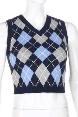 Argyle Y2K Checkered Vest - Retro 90s Grunge Summer Outfit, Y2K Fashion, Pastel Goth Style
