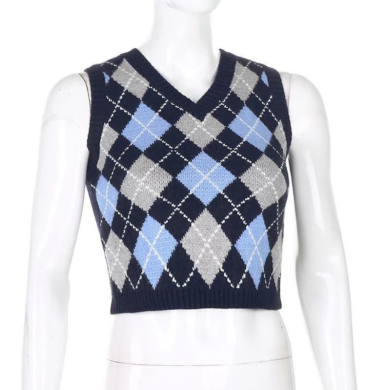 Argyle Y2K Checkered Vest - Retro 90s Grunge Summer Outfit, Y2K Fashion, Pastel Goth Style