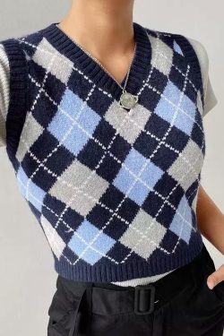 Argyle Y2K Checkered Vest - Retro 90s Grunge Summer Outfit, Y2K Fashion, Pastel Goth Style