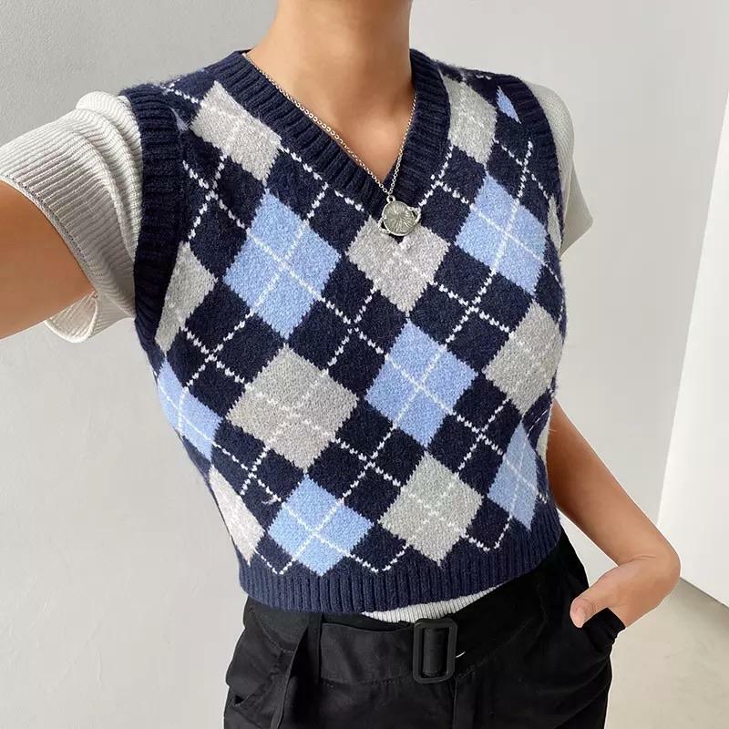 Argyle Y2K Checkered Vest - Retro 90s Grunge Summer Outfit, Y2K Fashion, Pastel Goth Style