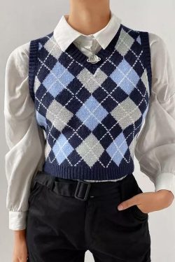 Argyle Y2K Checkered Vest - Retro 90s Grunge Summer Outfit, Y2K Fashion, Pastel Goth Style