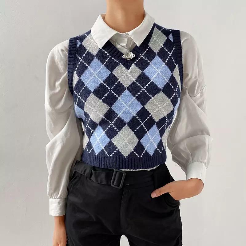 Argyle Y2K Checkered Vest - Retro 90s Grunge Summer Outfit, Y2K Fashion, Pastel Goth Style