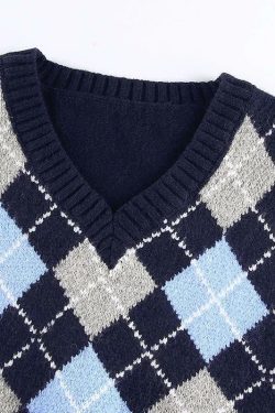 Argyle Y2K Checkered Vest - Retro 90s Grunge Summer Outfit, Y2K Fashion, Pastel Goth Style