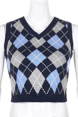 Argyle Y2K Checkered Vest - Retro 90s Grunge Summer Outfit, Y2K Fashion, Pastel Goth Style