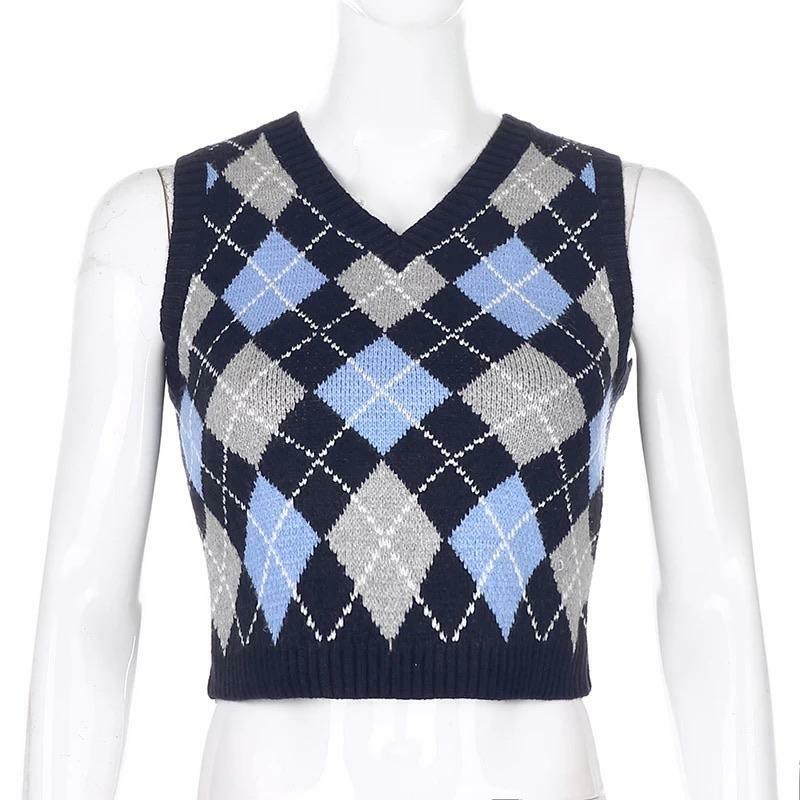 Argyle Y2K Checkered Vest - Retro 90s Grunge Summer Outfit, Y2K Fashion, Pastel Goth Style