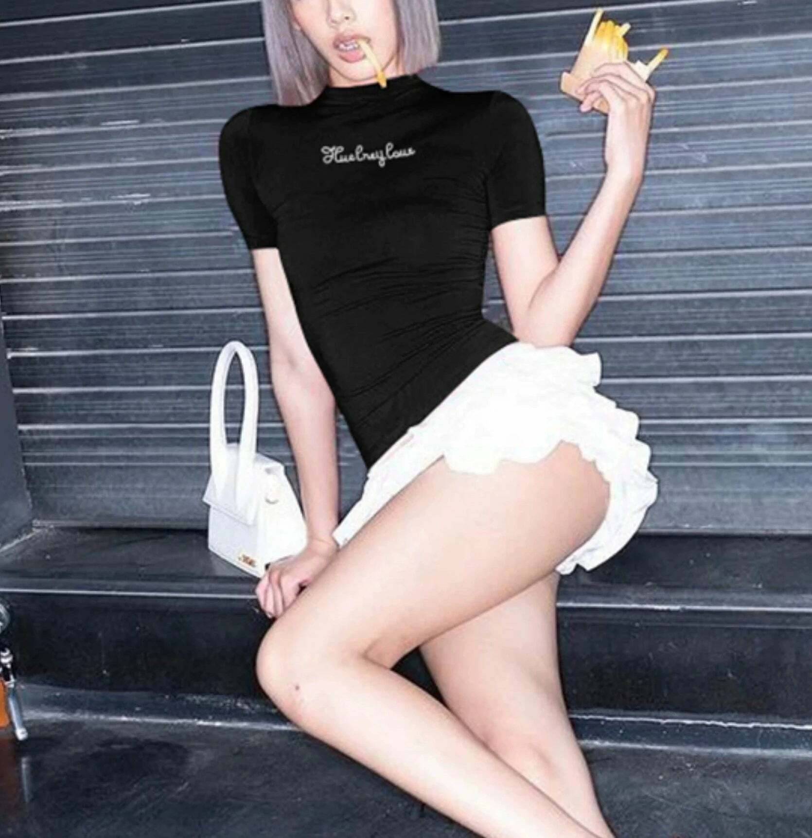 Arlowe Letter Print T-Shirt - Y2K Summer Grunge, 90s Retro, Baby Tees, Y2K Club & Party